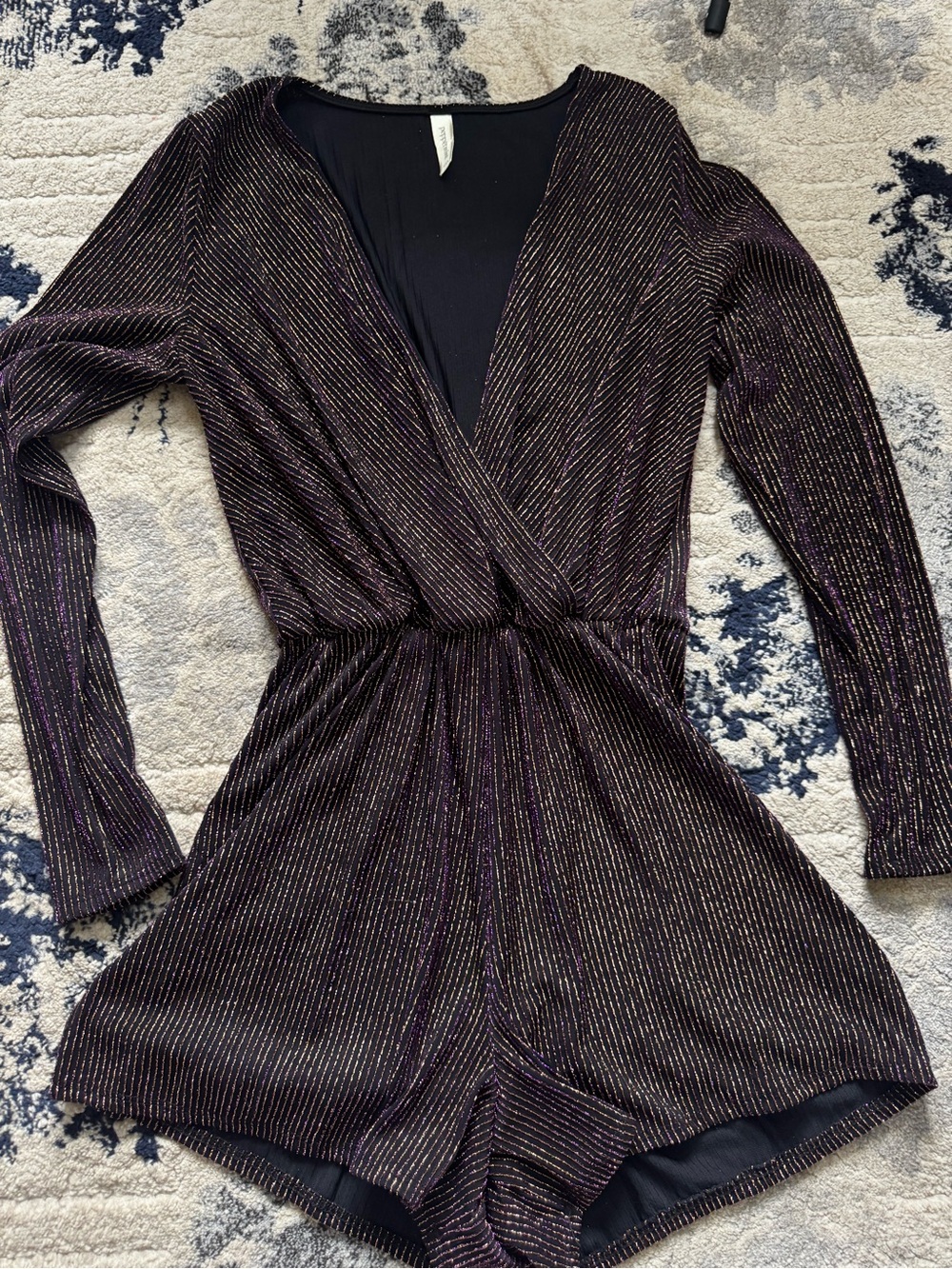 Peppermint Black Metallic Pinstripe Long Sleeve Romper